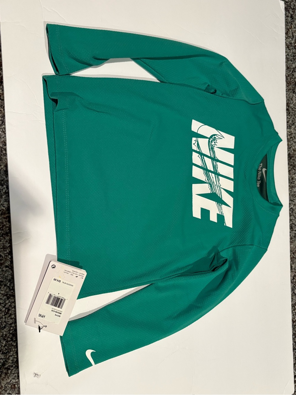 Nike Teal Long Sleeve Tee with White Logo - Kids